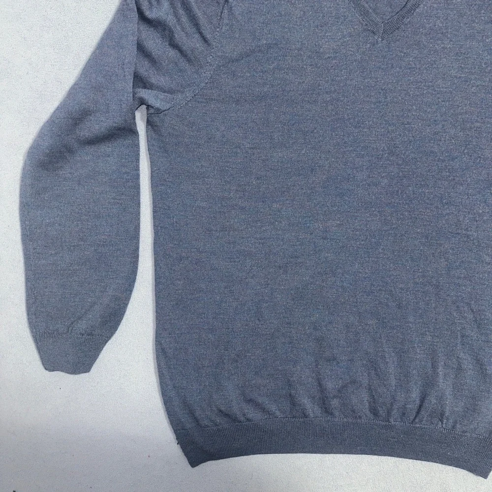 Gap V-Neck Extra Fine‎ Merino Wool Sweater Long Sleeve Blue Mens Size Large